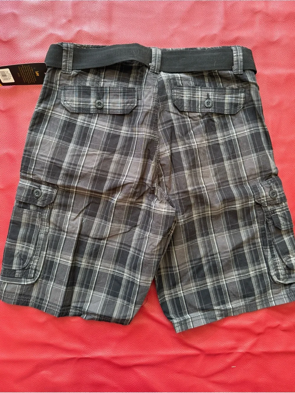 Lee Men's Black & Gray Plaid Cargo Shorts